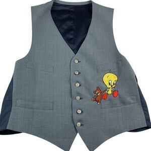 Vintage 90s Too Cute Looney Tunes Mens Waistcoat Vest, Size M/L, Made in USA
